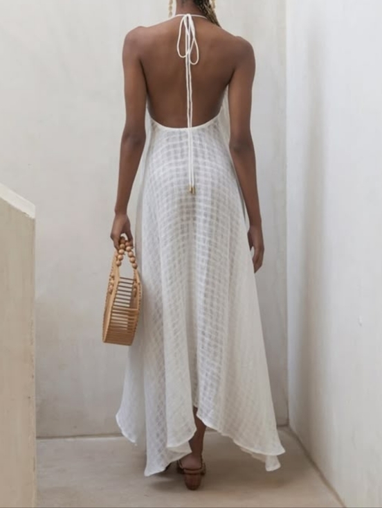 cult gaia Dresses & Skirts - Cult Gaia Halter Maxi Dress XS Off White Sheer Linen Gauze Beach Coverup